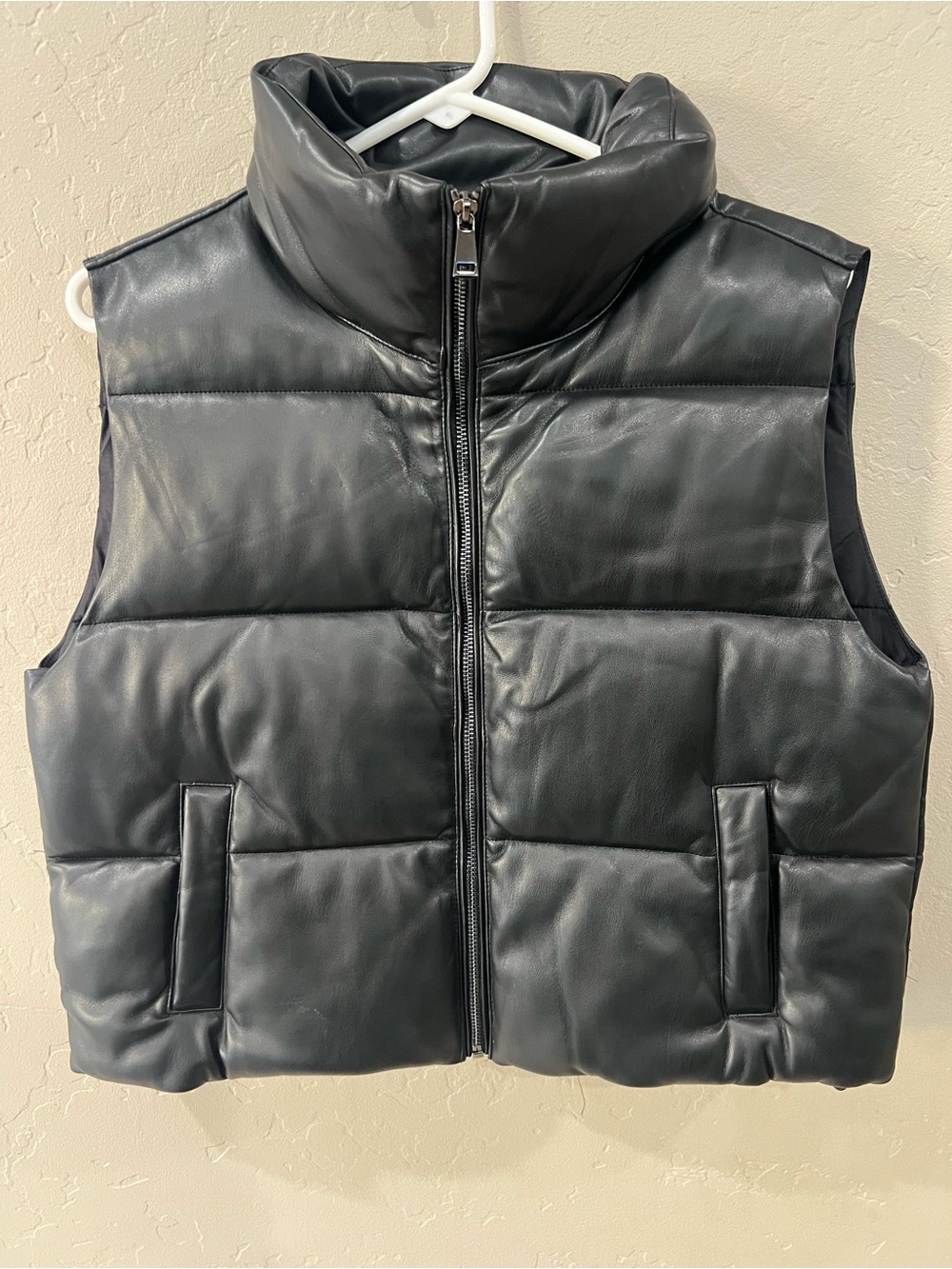 LOFT Black Faux Leather Puffer Vest XS NWT